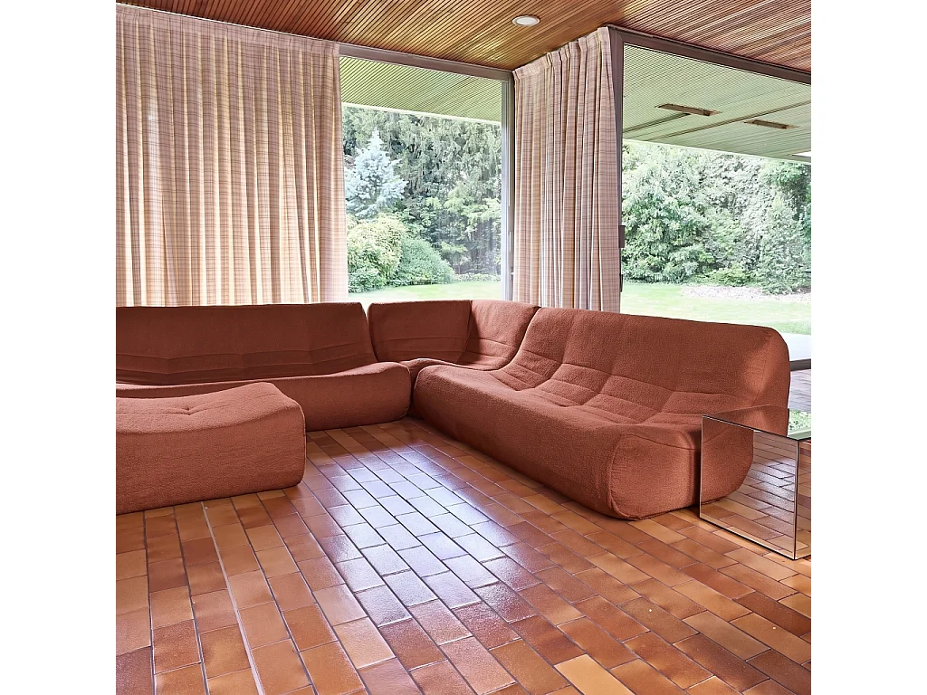 Sofá esquinero modular con reposapiés de borreguito texturizada, 7