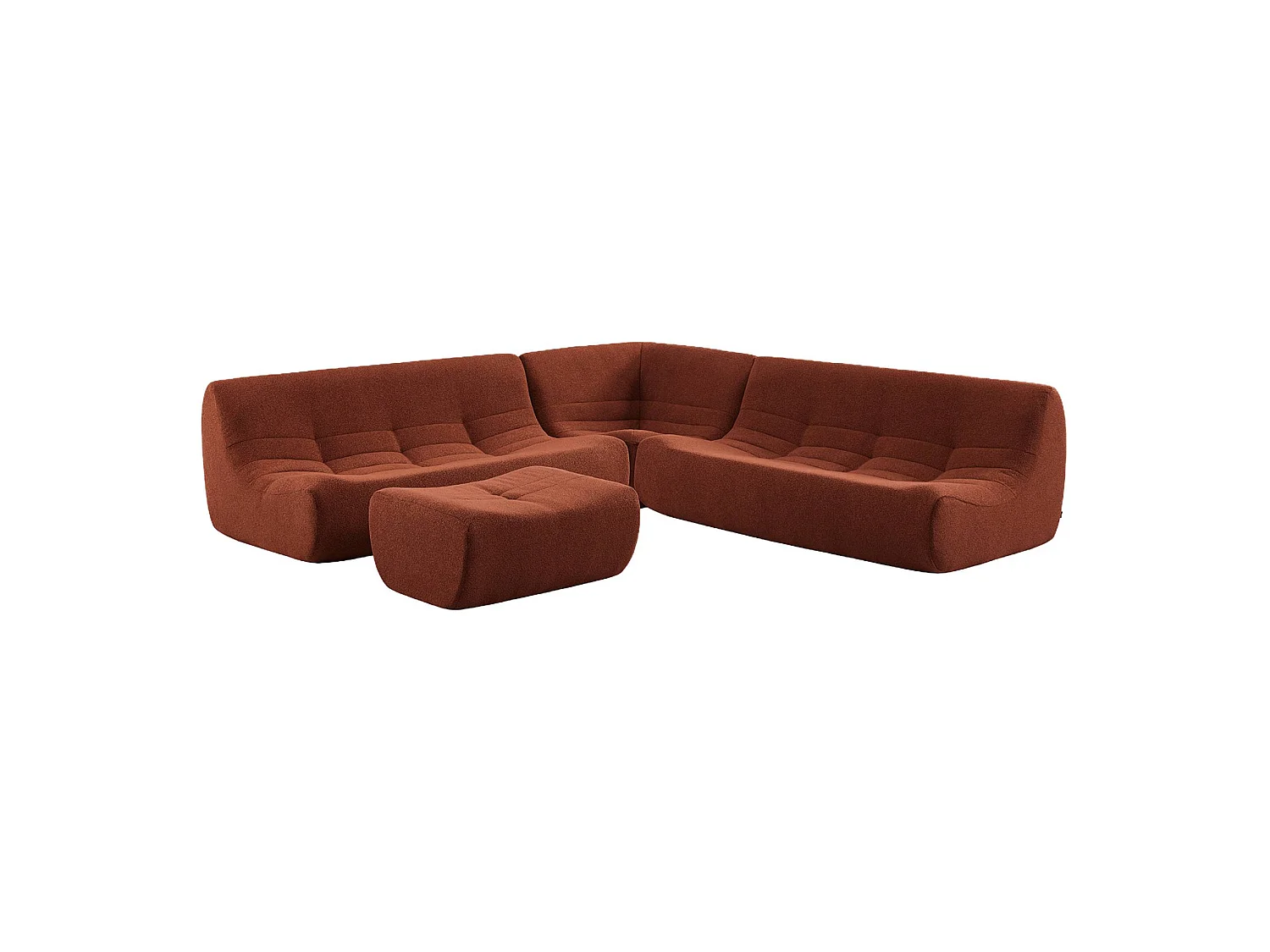Canapé d'angle 7 places en tissu bouclette terracotta SOKOL