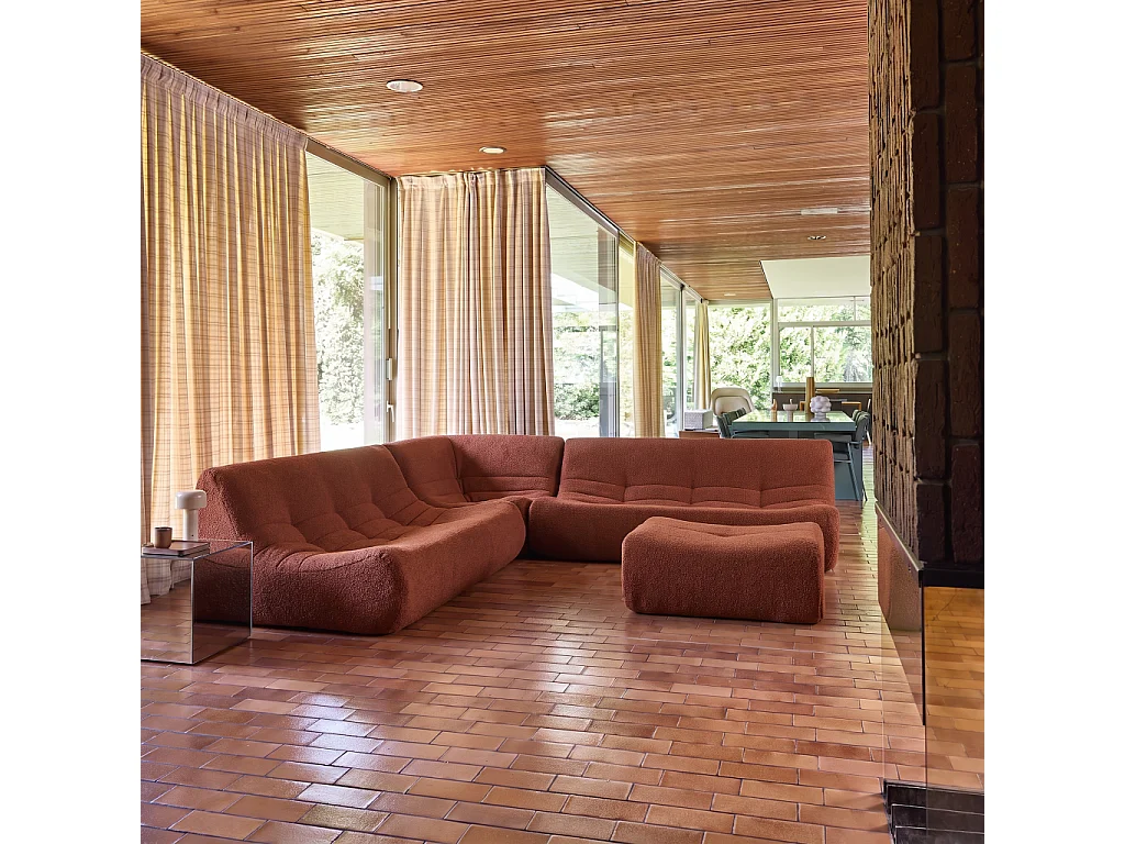 Sofá esquinero modular con reposapiés de borreguito texturizada, 7