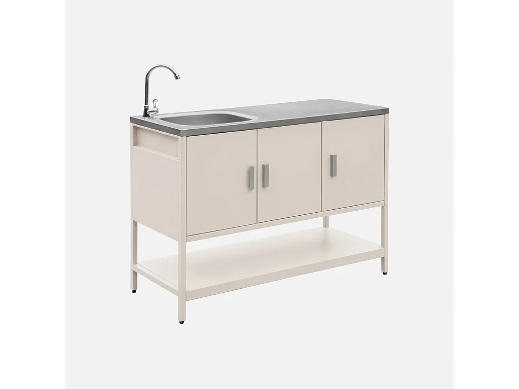 Modulo cucina da esterno in acciaio con lavandino, 120cm, beige