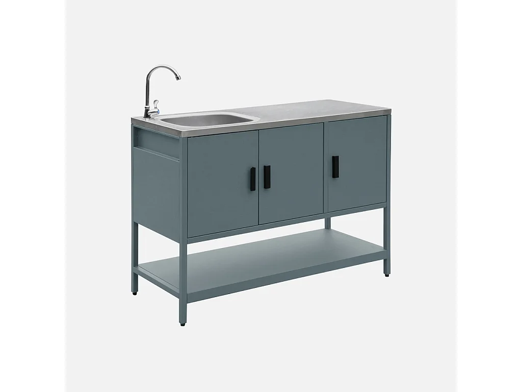 Modulo cucina da esterno in acciaio con lavandino, 120cm, blu grigio