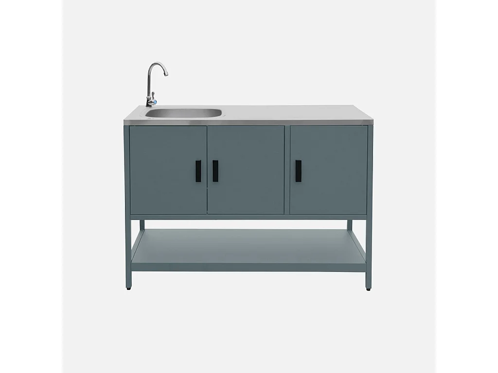 Modulo cucina da esterno in acciaio con lavandino, 120cm, blu grigio