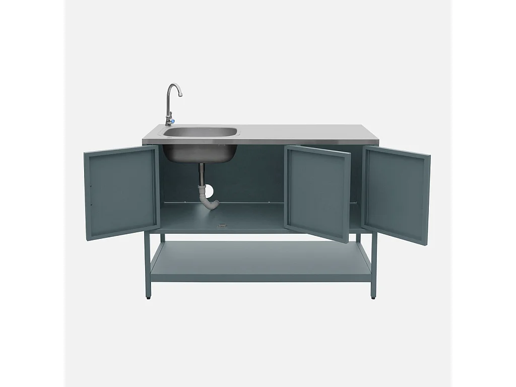 Modulo cucina da esterno in acciaio con lavandino, 120cm, blu grigio