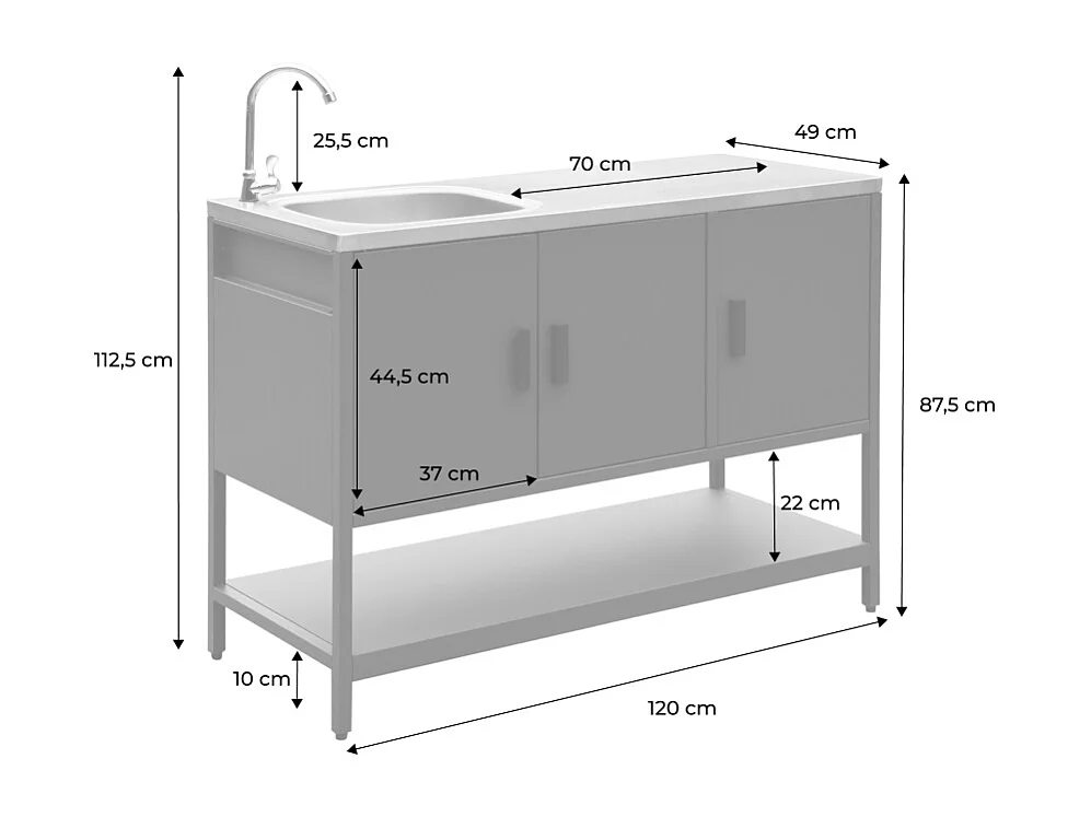 Modulo cucina da esterno in acciaio con lavandino, 120cm, blu grigio