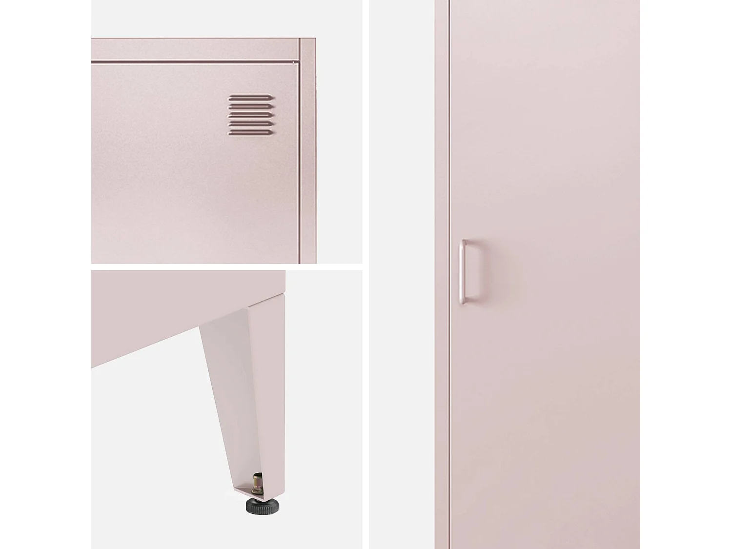 Armoire chambre en acier rose. 4 espaces de rangement. casier