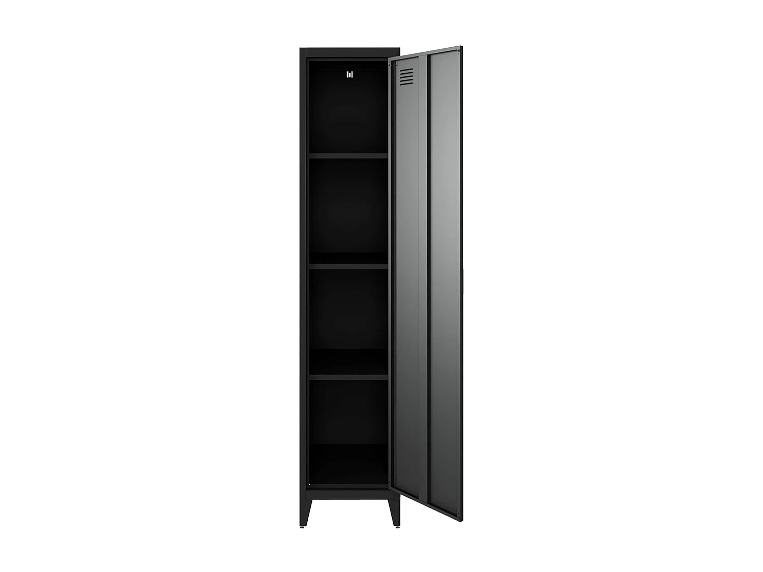 Armoire chambre en acier noir. 4 espaces de rangement. casier