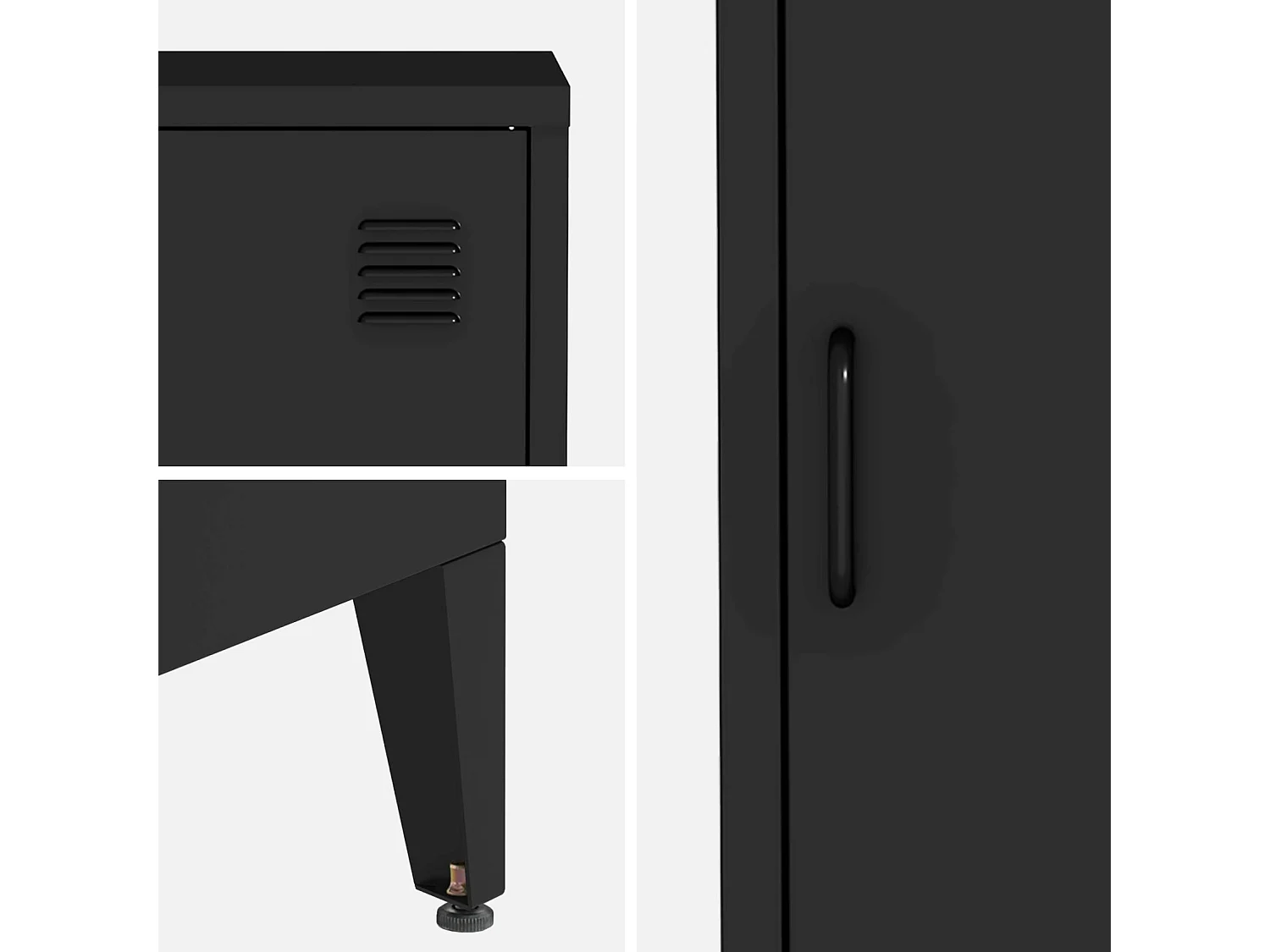 Armoire chambre en acier noir. 4 espaces de rangement. casier