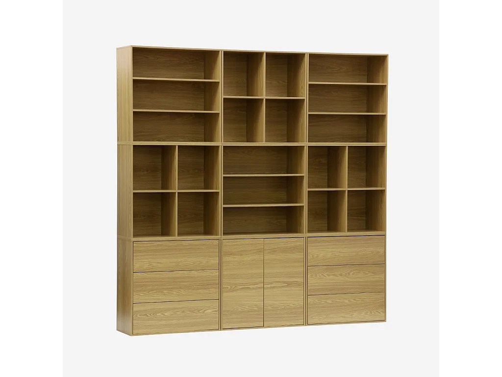 Kit étagère. bibliothèque décor bois chêne 9 éléments 100% modulable L 210 x P 35 x H 210cm - Kompo