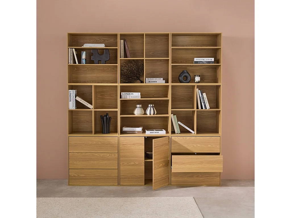 Kit étagère. bibliothèque décor bois chêne 9 éléments 100% modulable L 210 x P 35 x H 210cm - Kompo