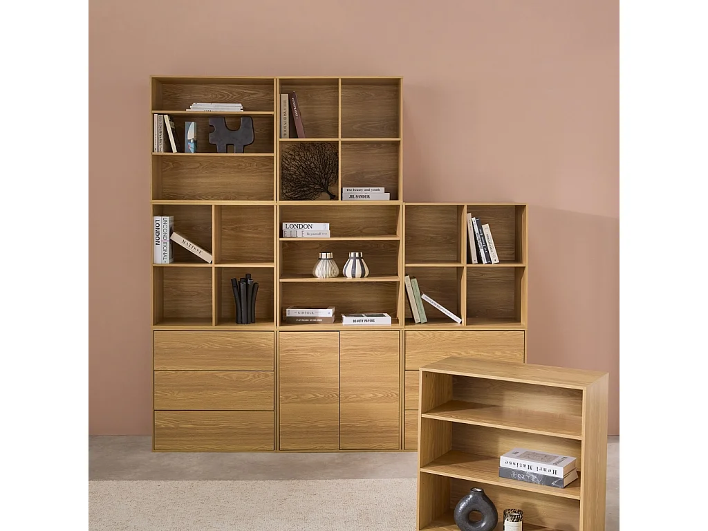 Kit étagère. bibliothèque décor bois chêne 9 éléments 100% modulable L 210 x P 35 x H 210cm - Kompo