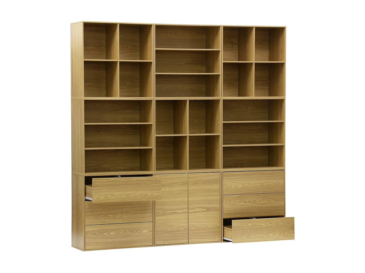Kit étagère. bibliothèque décor bois chêne 9 éléments 100% modulable L 210 x P 35 x H 210cm - Kompo