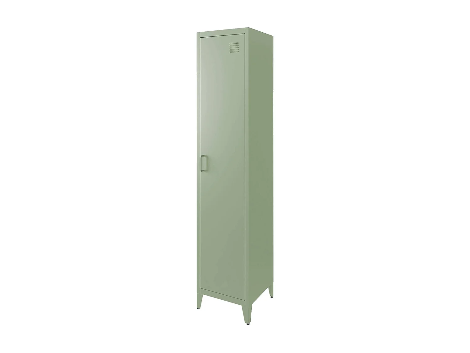 Armoire chambre en acier vert clair. 4 espaces de rangement. casier