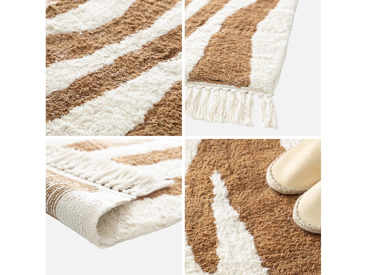 Tapis intérieur coton motif zébré brique avec franges Josh 160x230cm