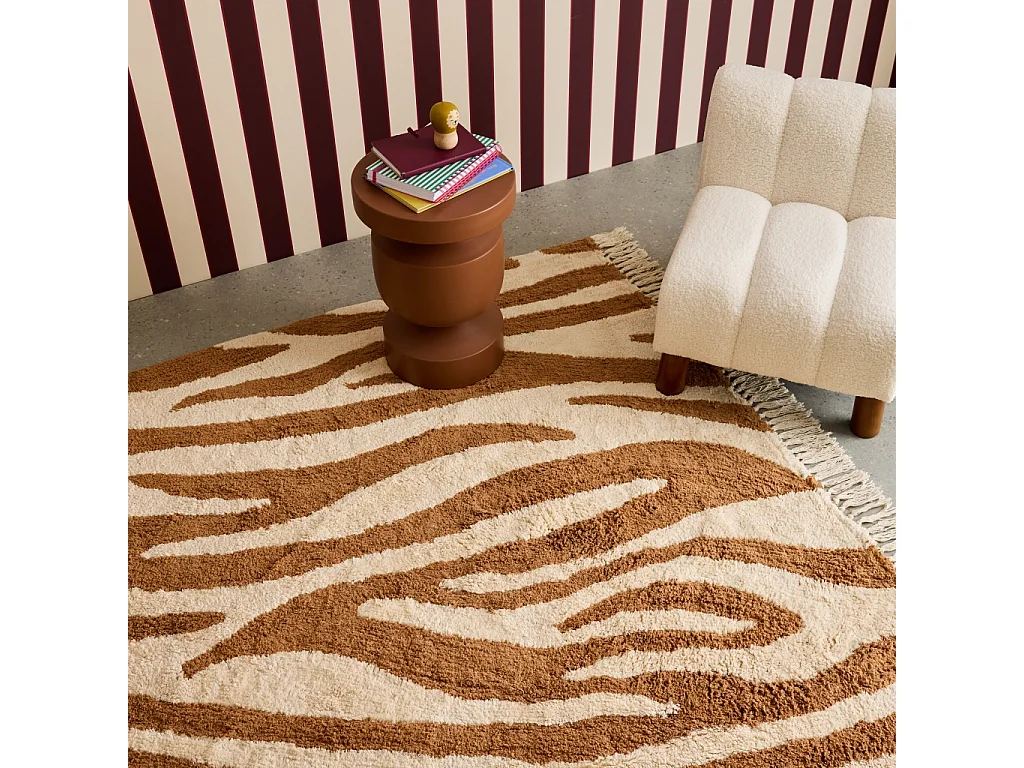 Tapis intérieur coton motif zébré brique avec franges Josh 160x230cm