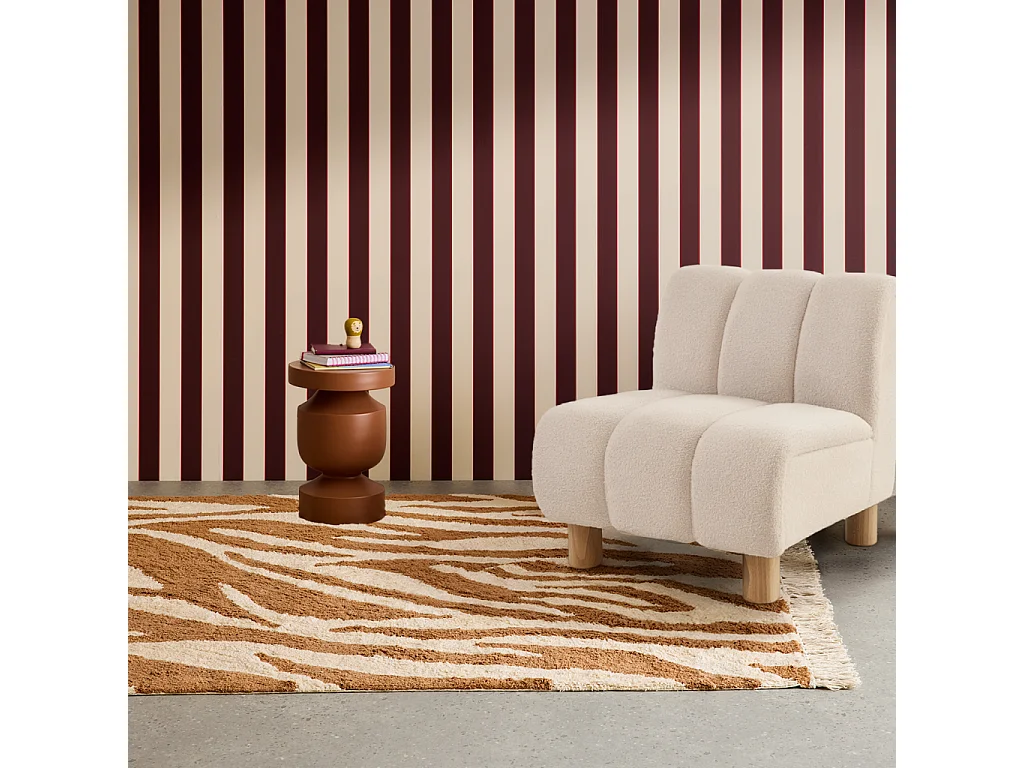 Tapis intérieur coton motif zébré brique avec franges Josh 160x230cm