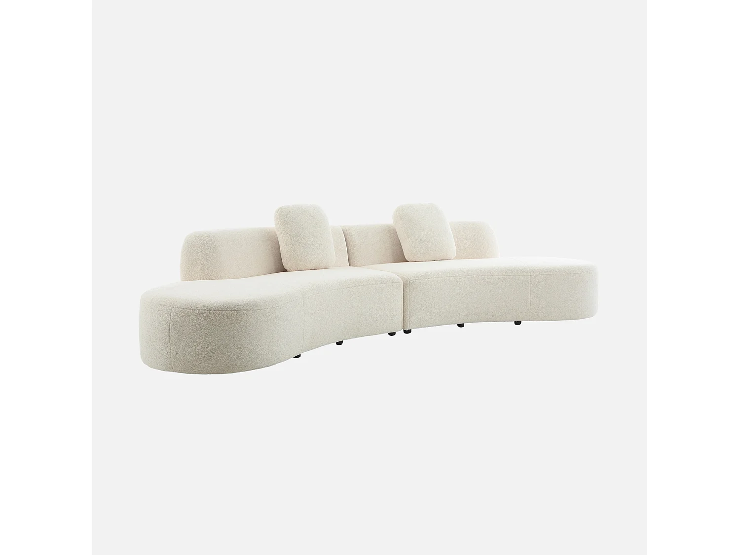 Divano virgola organico in tessuto bouclé, 5 posti, crema