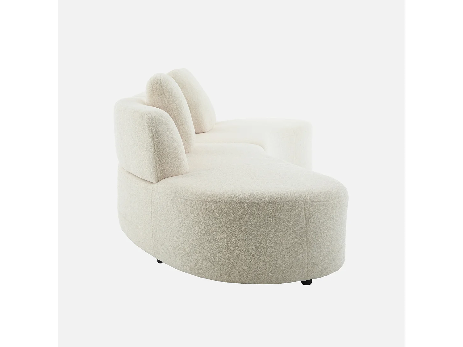 Divano virgola organico in tessuto bouclé, 5 posti, crema