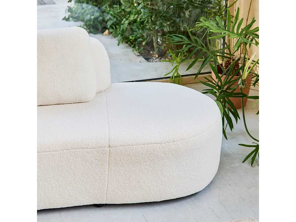 Divano virgola organico in tessuto bouclé, 5 posti, crema