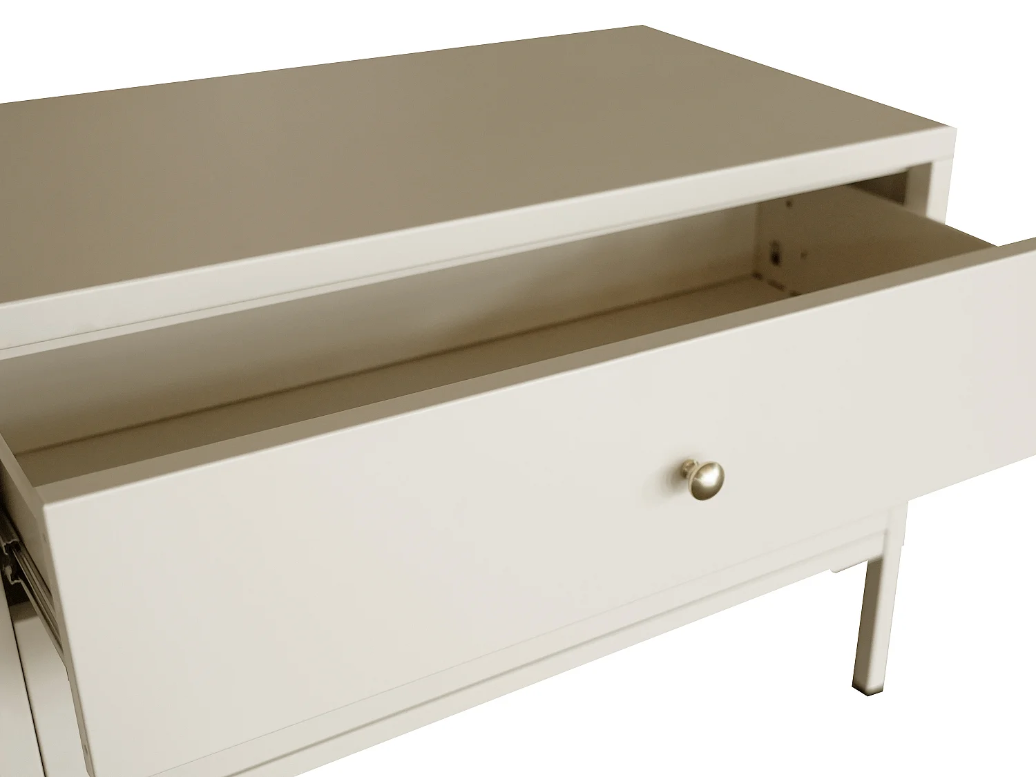 Meuble TV avec 2 portes et 2 tiroirs en métal et verre trempé cannelé - Beige et doré - ZAVEYRA