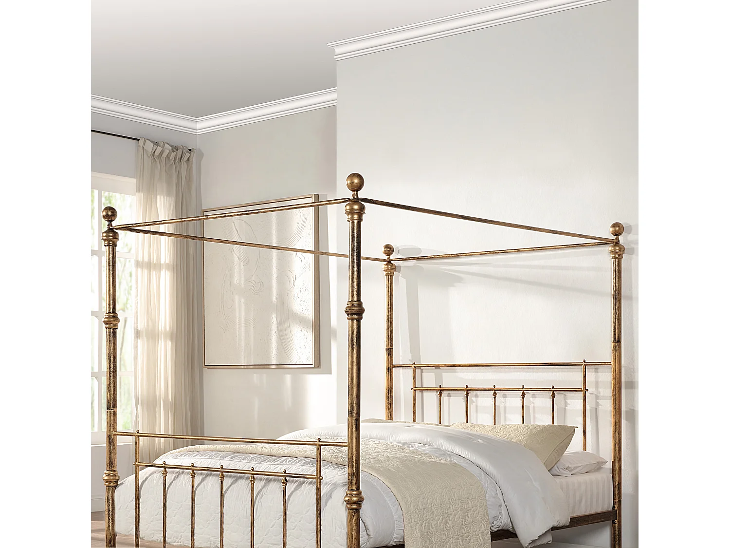 Welwyn Vintage Victorian 4 Poster Antique Brass Metal Bed Frame