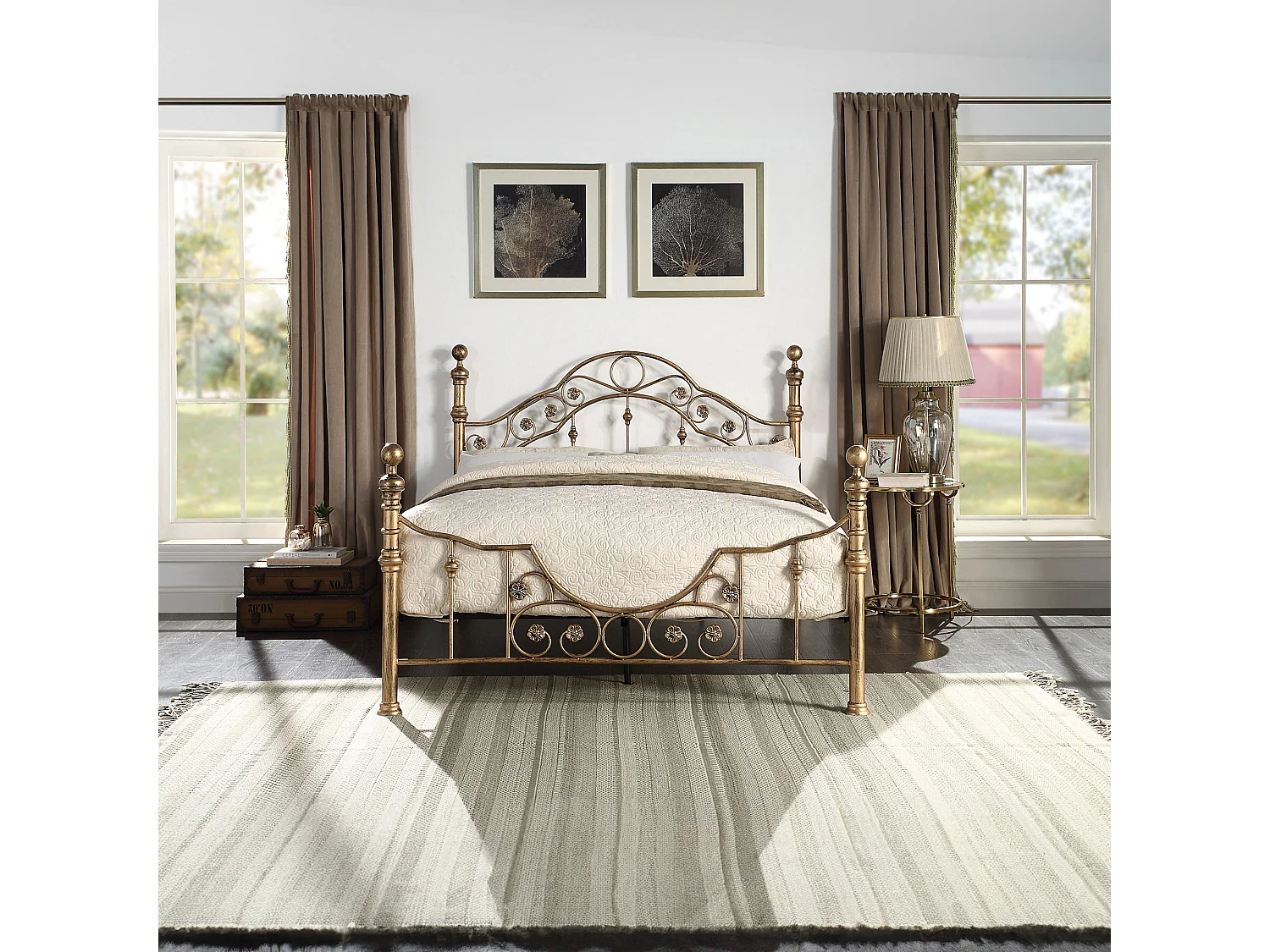 Letchworth Vintage Victorian Style Antique Metal Bed Frame w 25cm Deep Pocket Memory Foam Mattress