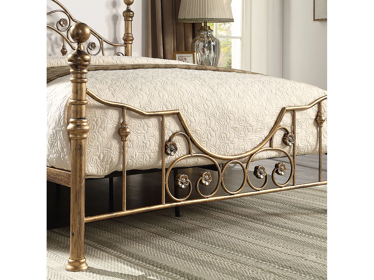 Letchworth Vintage Victorian Style Antique Metal Bed Frame w 25cm Deep Pocket Memory Foam Mattress