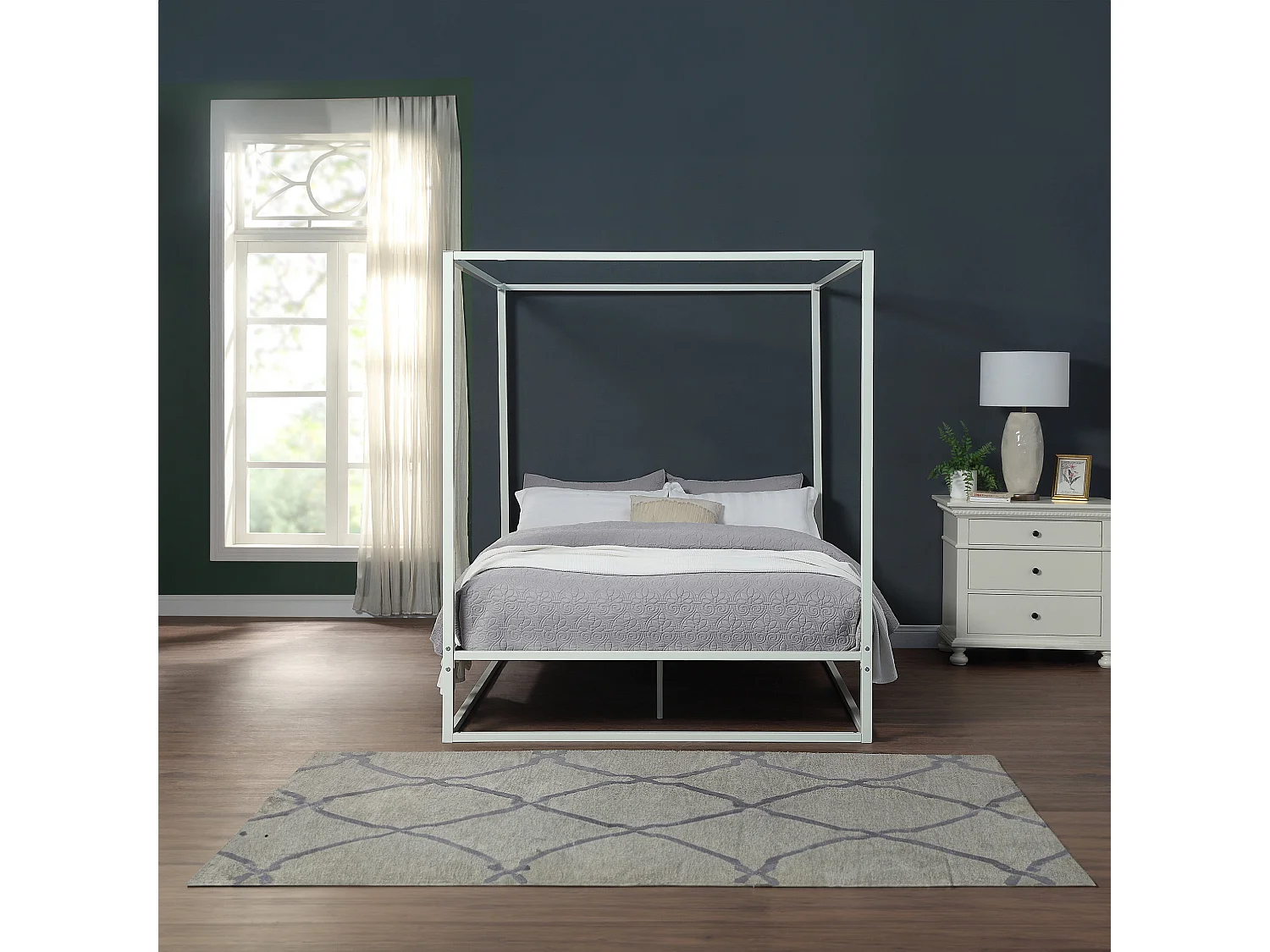 Ashwell Modern Four 4 Poster Metal Bed Frame