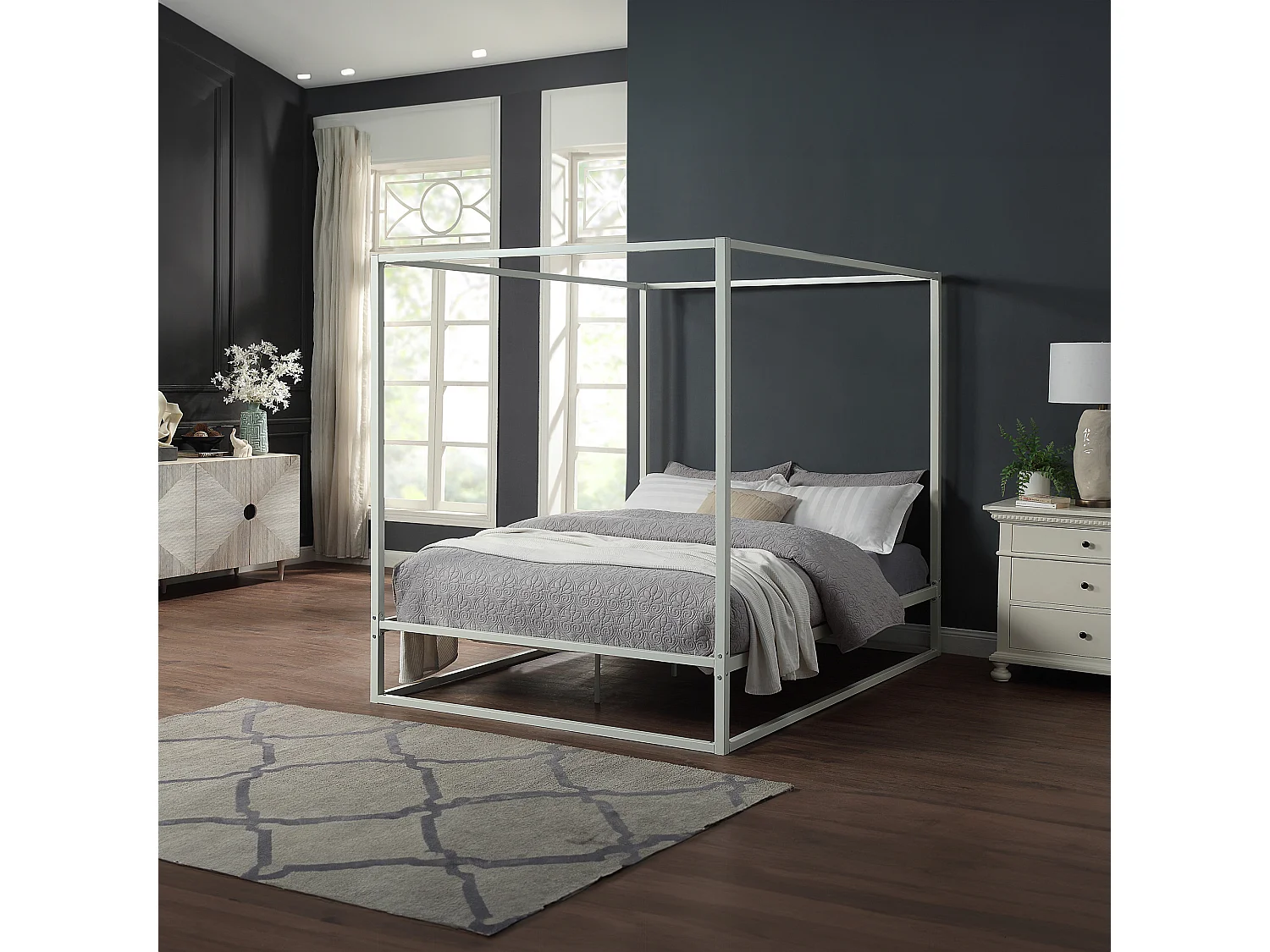 Ashwell Modern Four 4 Poster Metal Bed Frame