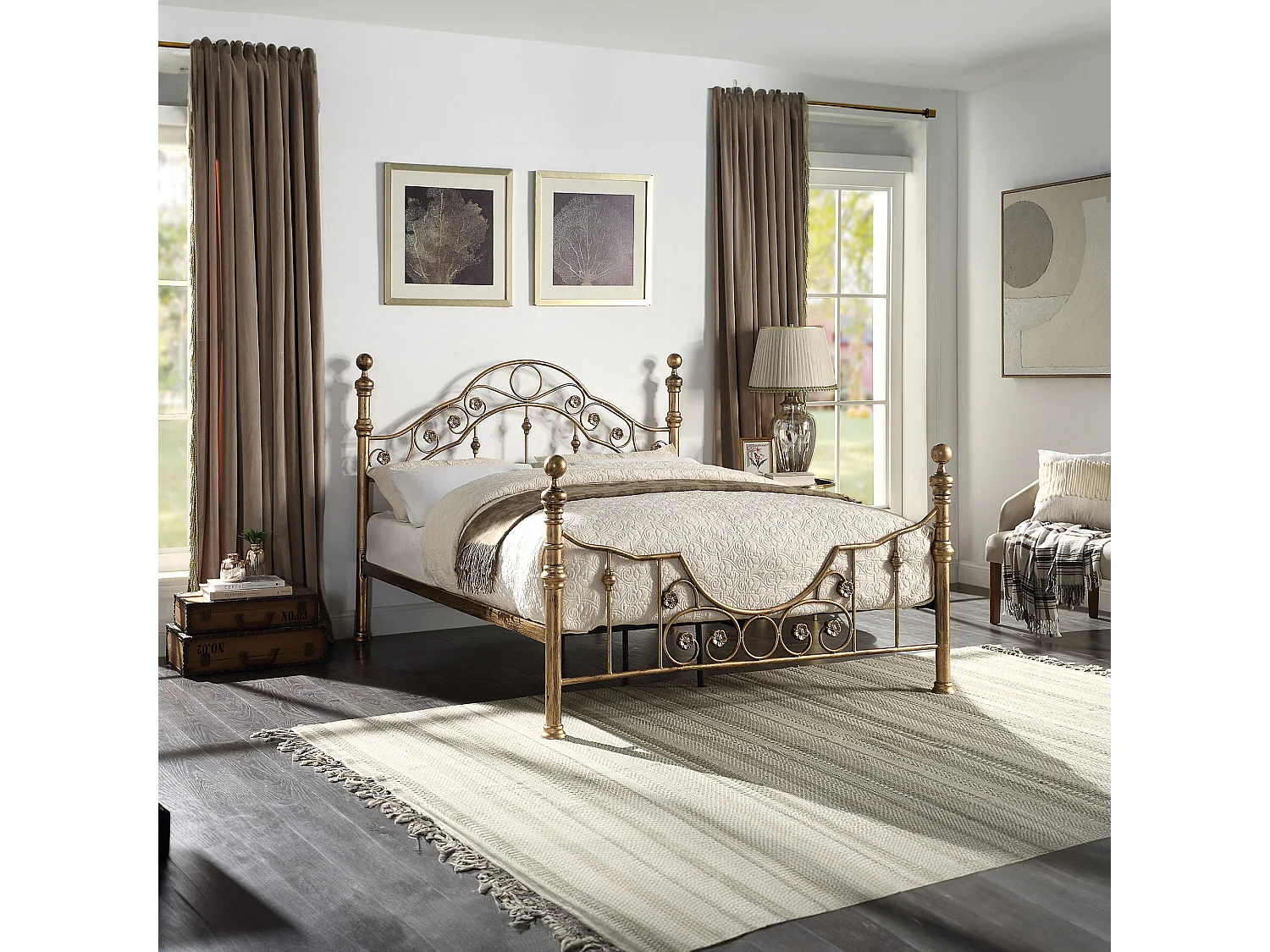 Letchworth Vintage Victorian Style Antique Metal Bed Frame w 20cm Deep Pocket Comfort Foam Mattress