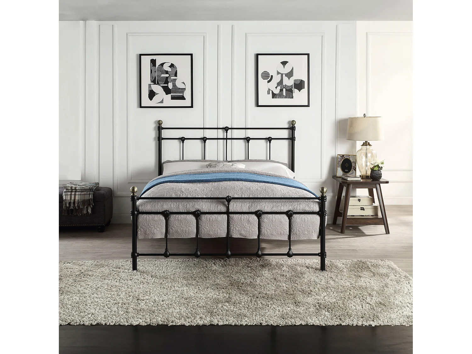 Bayford Traditional Vintage Style Metal Bed Frame w 15cm Comfort Foam Mattress