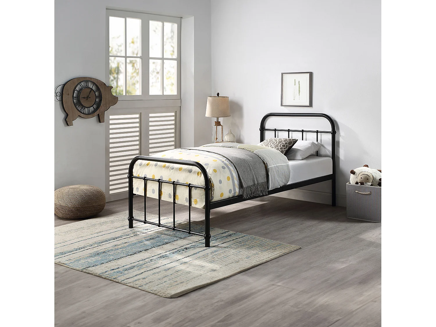 Tewin Vintage Hospital Style Metal Bed Frame w 15cm Comfort Foam Mattress
