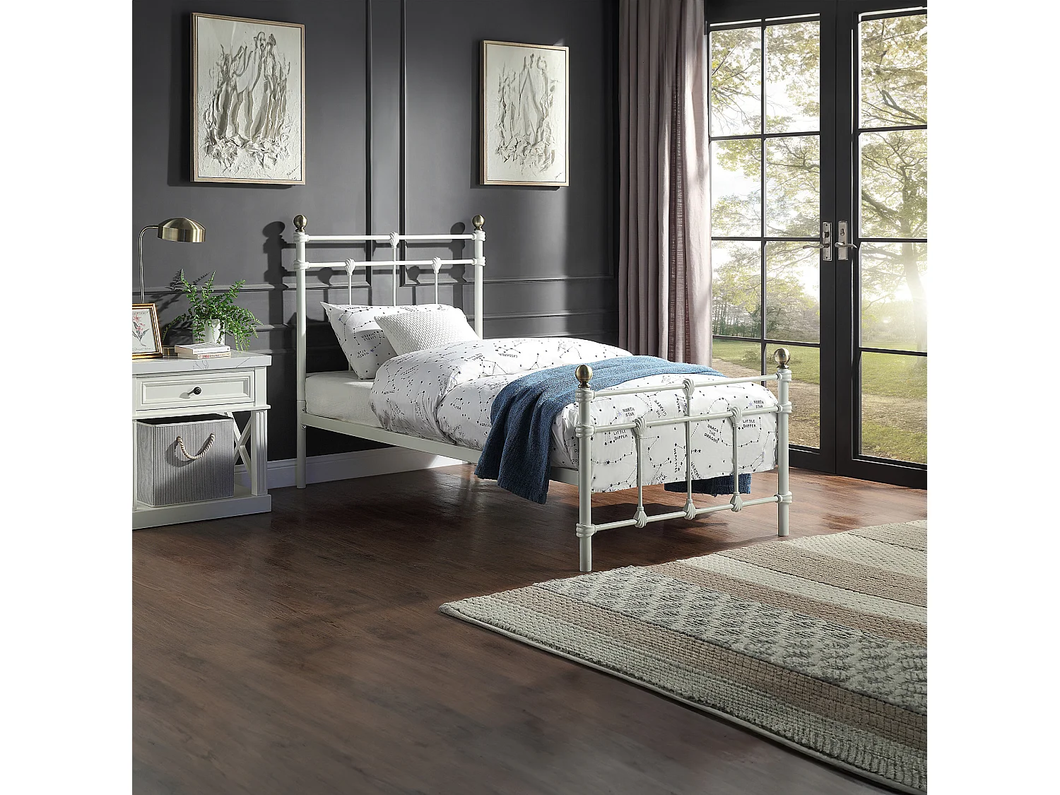 Bayford Traditional Vintage Style Metal Bed Frame w 15cm Comfort Foam Mattress