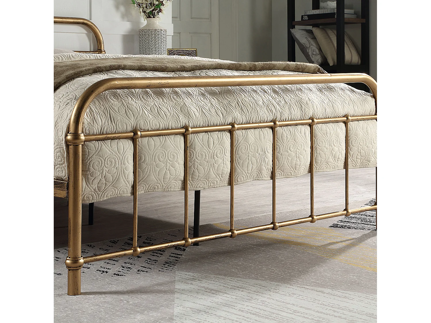 Tewin Vintage Hospital Style Metal Bed Frame w 15cm Comfort Foam Mattress