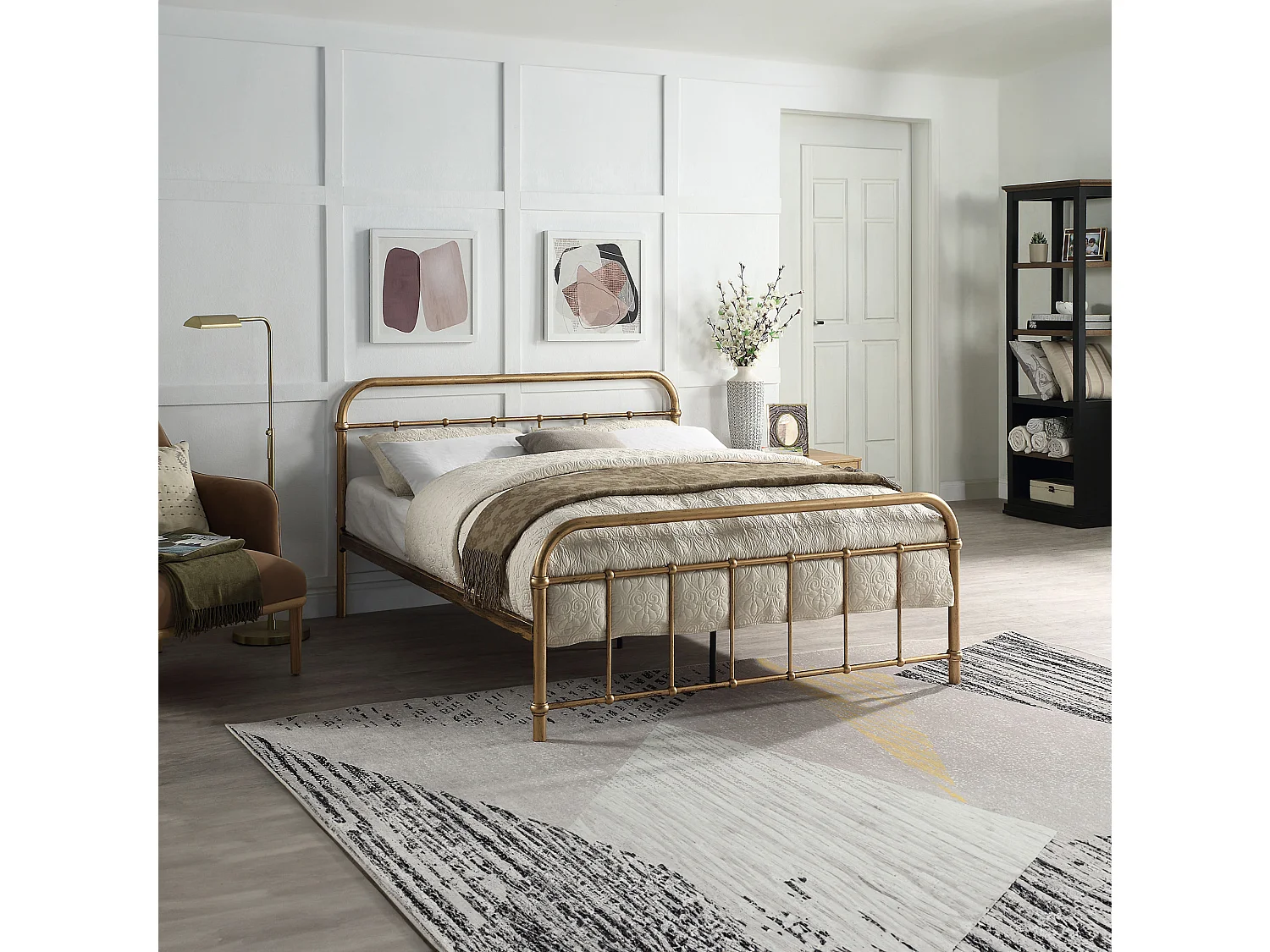 Tewin Vintage Hospital Style Metal Bed Frame w 25cm Deep Pocket Memory Foam Mattress