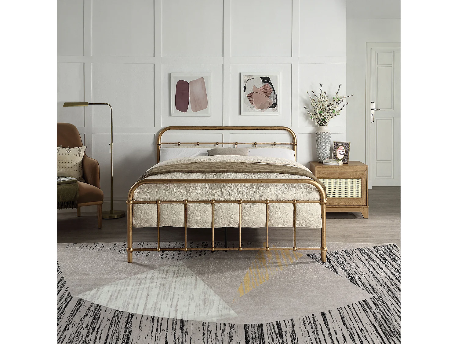 Tewin Vintage Hospital Style Metal Bed Frame w 25cm Deep Pocket Memory Foam Mattress