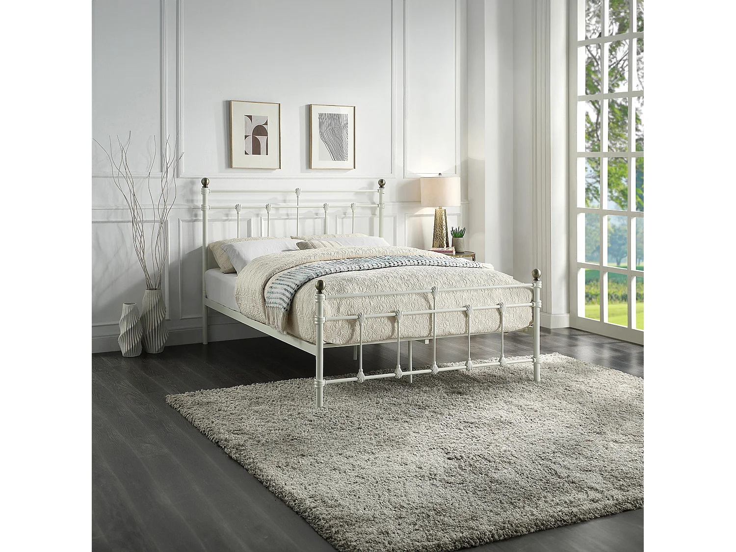 Bayford Traditional Vintage Style Metal Bed Frame w 15cm Comfort Foam Mattress