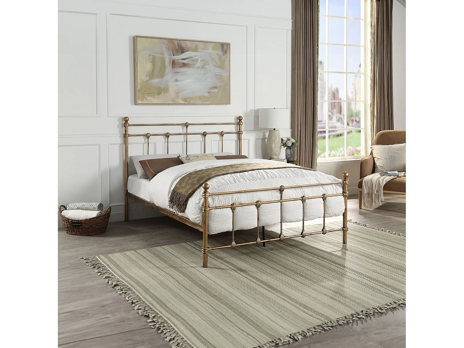 Bayford Traditional Vintage Style Metal Bed Frame w 25cm Deep Pocket Memory Foam Mattress