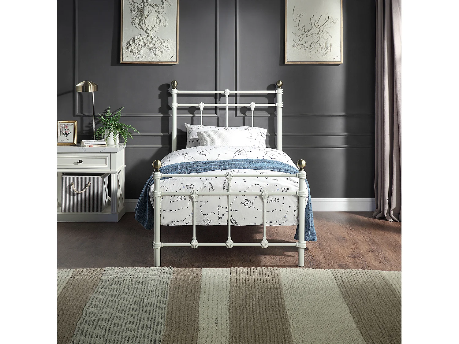 Bayford Traditional Vintage Style Metal Bed Frame w 20cm Deep Pocket Comfort Foam Mattress