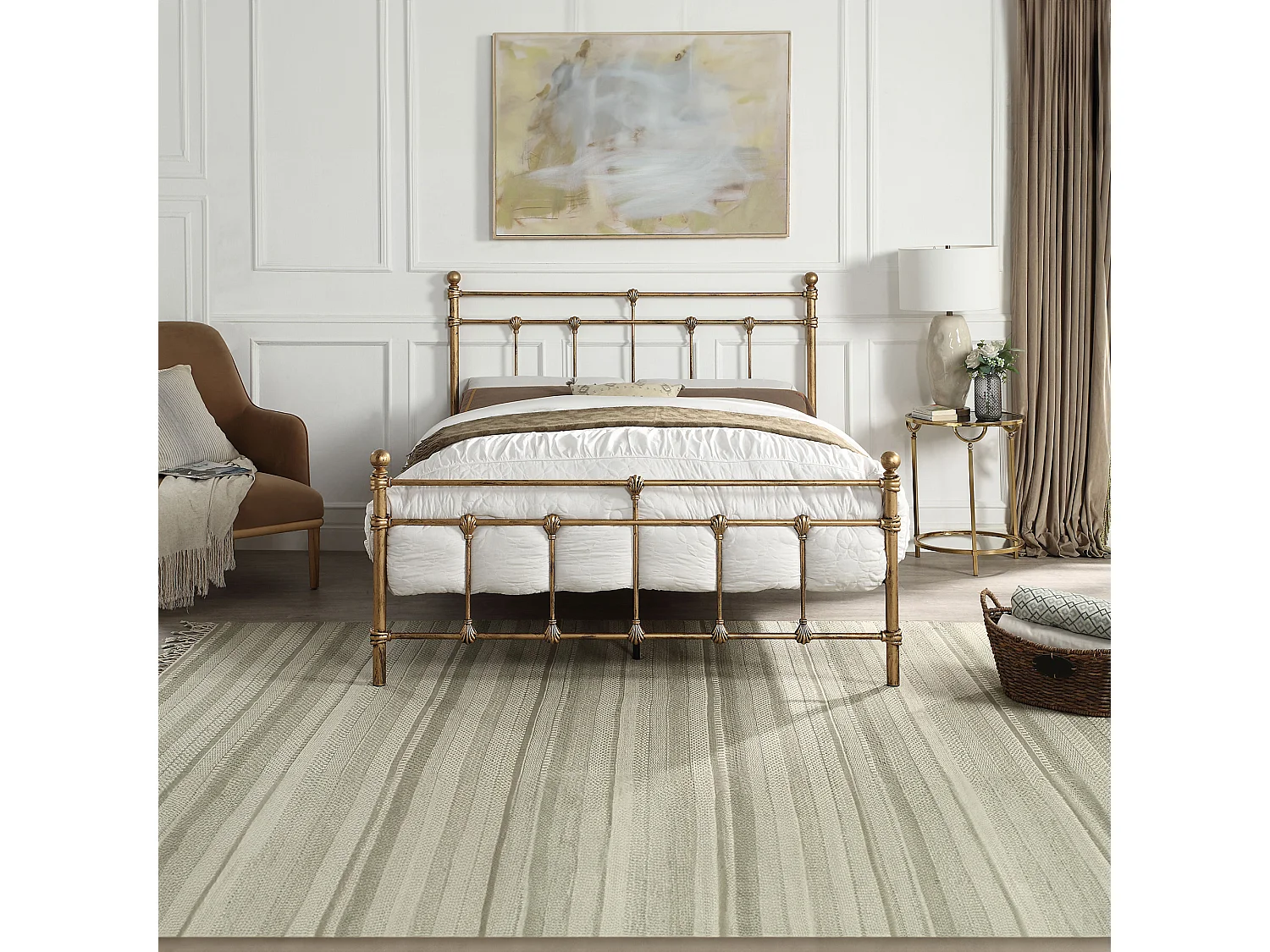 Bayford Traditional Vintage Style Metal Bed Frame w 25cm Deep Pocket Memory Foam Mattress