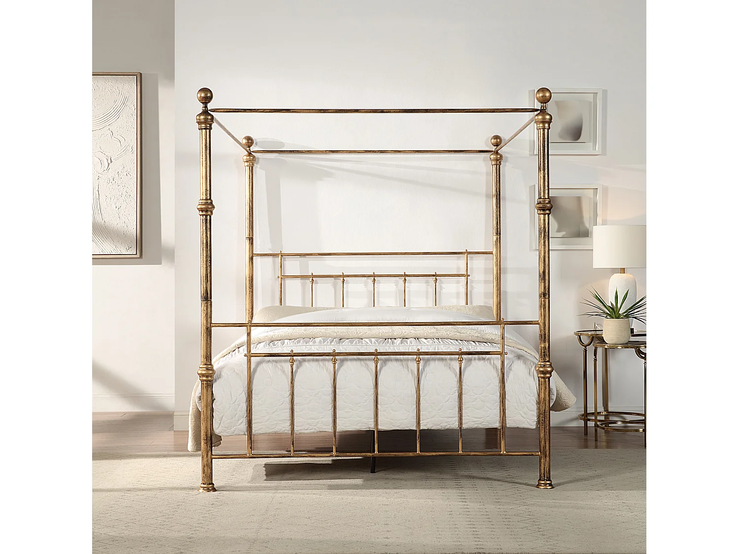 Welwyn Vintage Victorian 4 Poster Antique Brass Metal Bed Frame