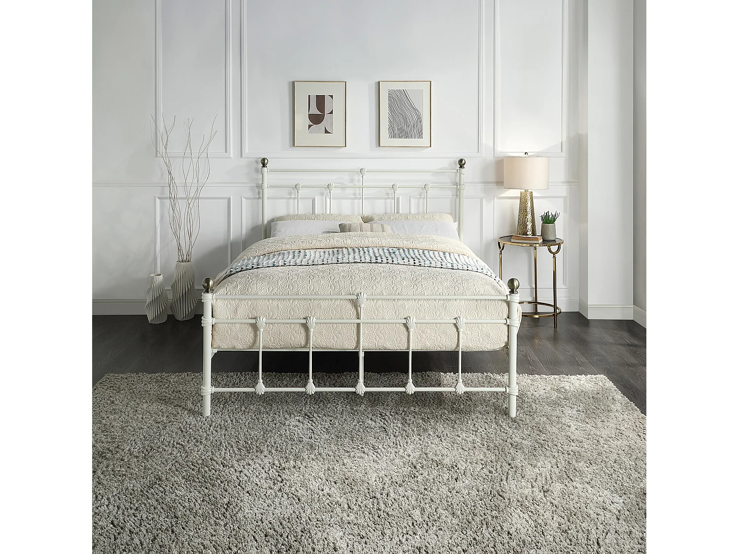 Bayford Traditional Vintage Style Metal Bed Frame w 25cm Deep Pocket Memory Foam Mattress