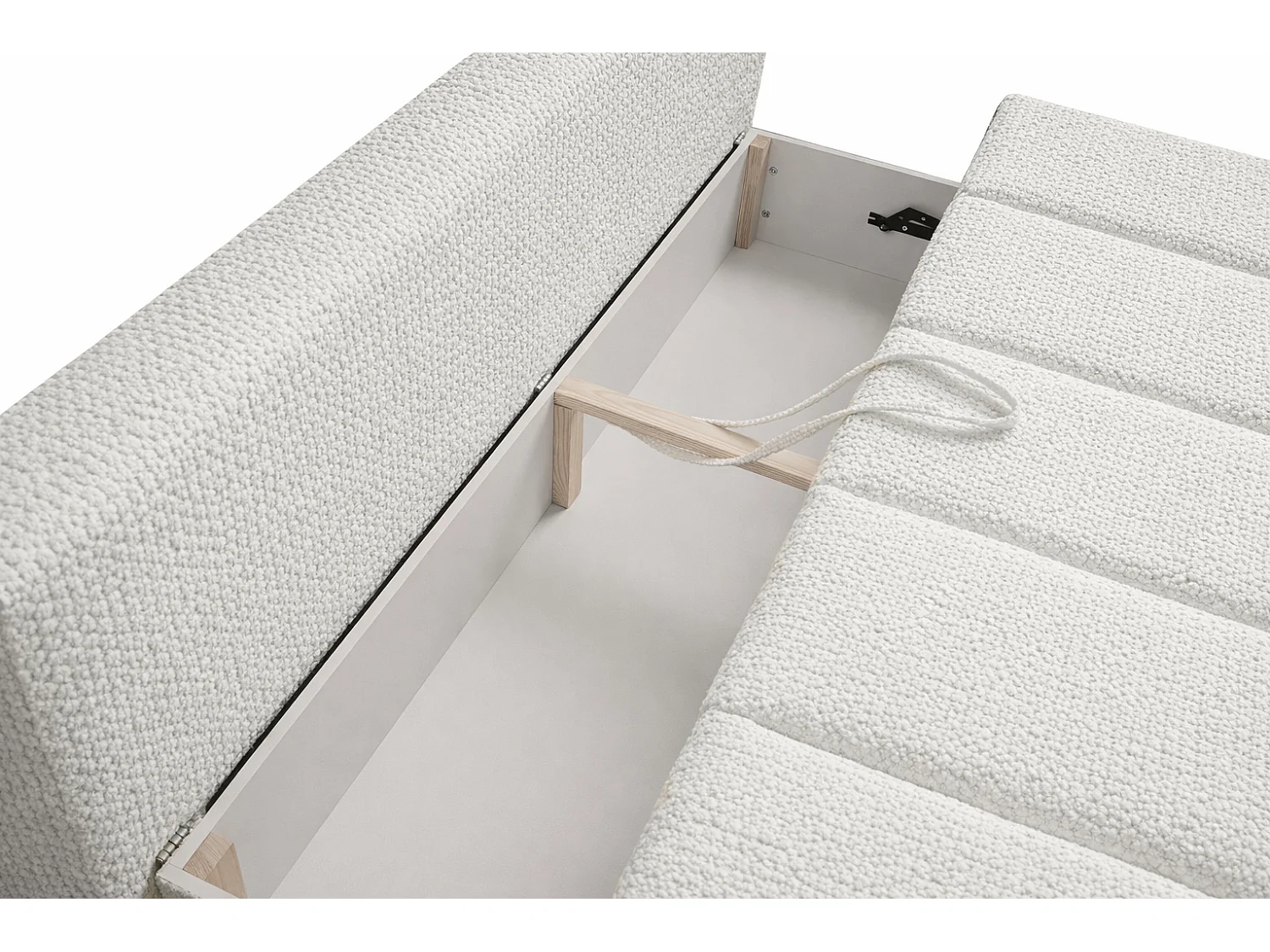 Canapé convertible avec fonction couchage et coffre de rangement, tissu chenille Flow, Ecru, PIANO