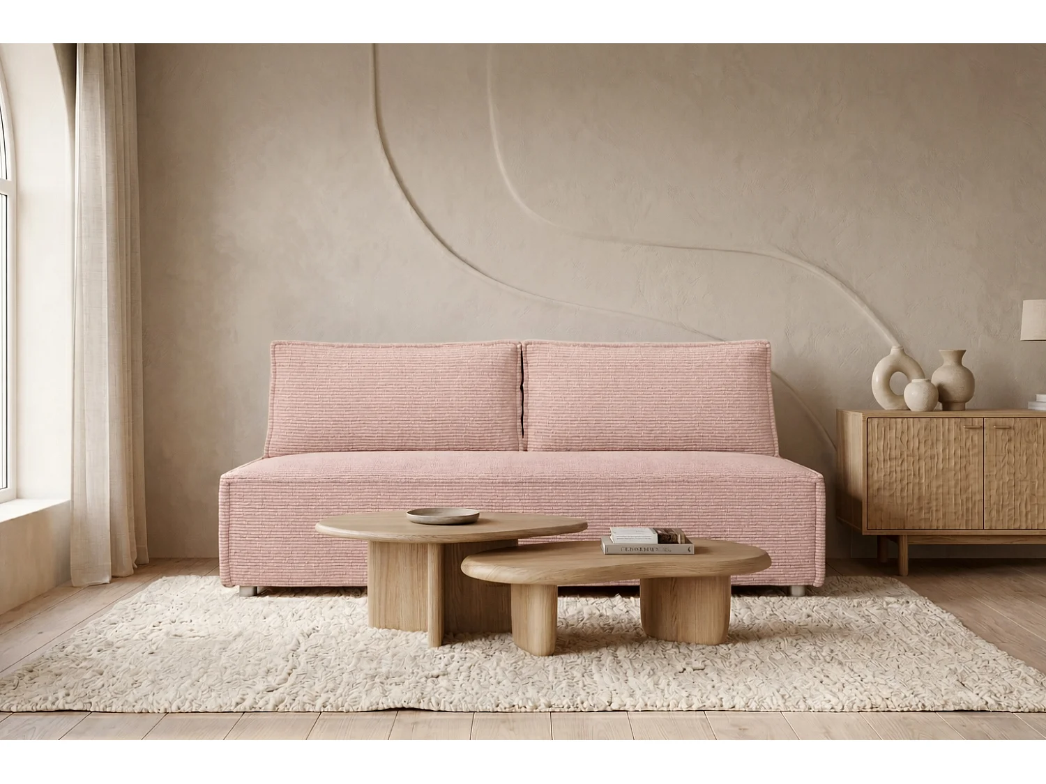 Canapé convertible DUO Poso en tissu - plusieurs coloris rose