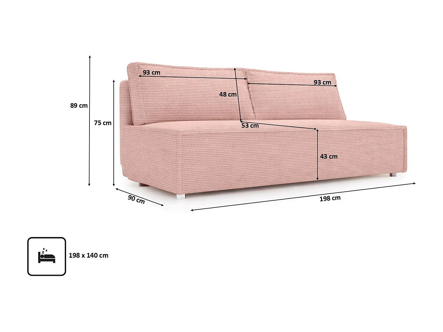 Canapé convertible DUO Poso en tissu - plusieurs coloris rose