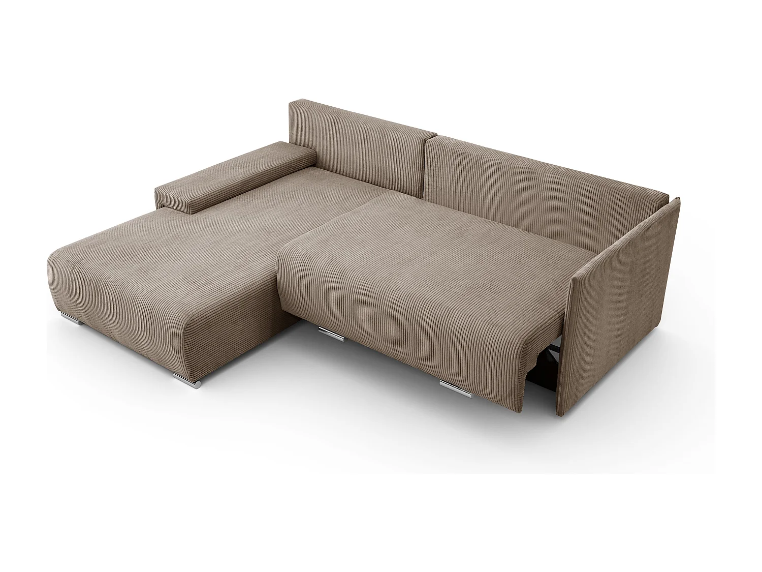 Canapé d'angle, Canapé en L, Tissu côtelé Poso, Brun clair, Gauche, Livorno L