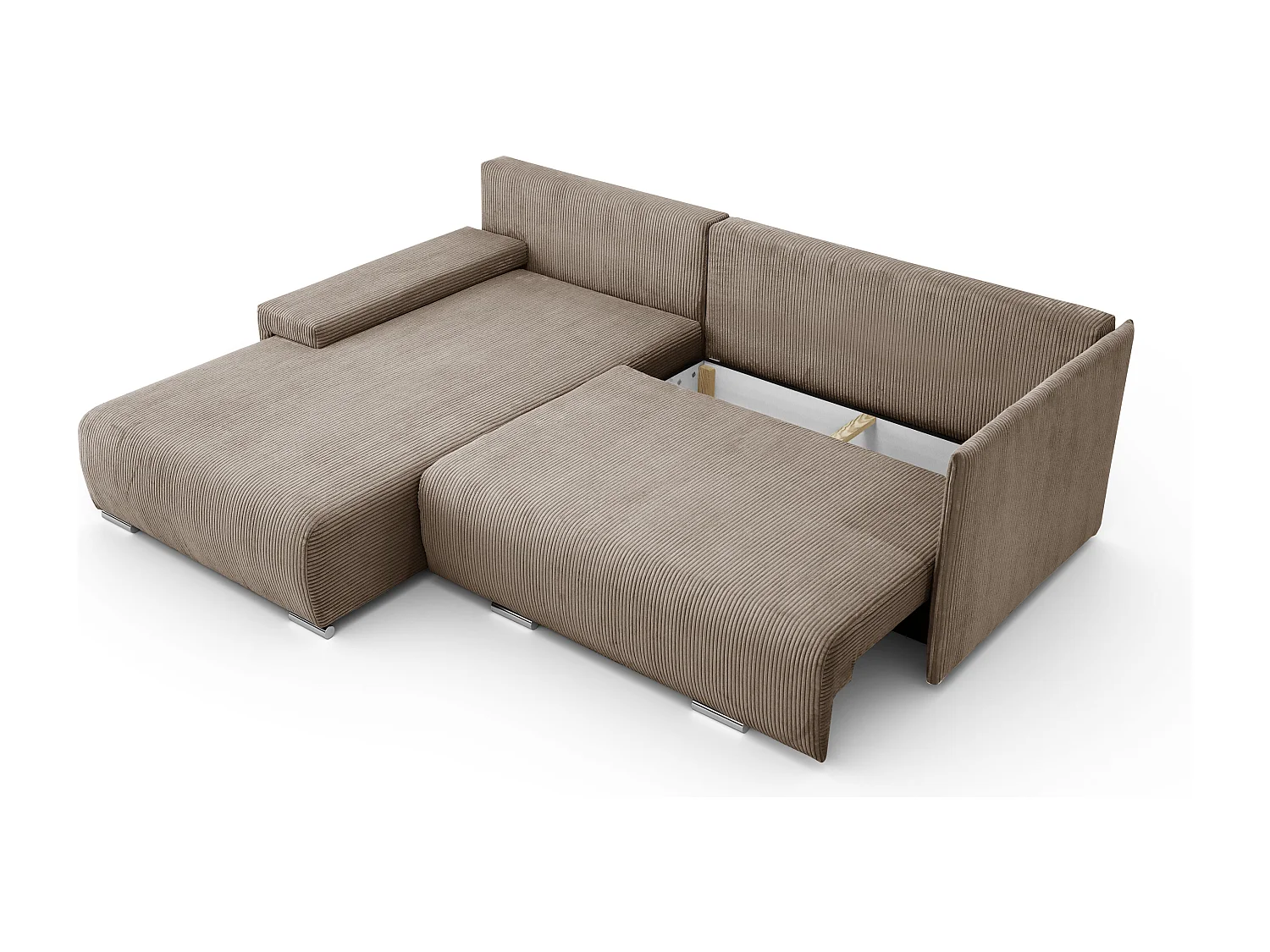 Canapé d'angle, Canapé en L, Tissu côtelé Poso, Brun clair, Gauche, Livorno L