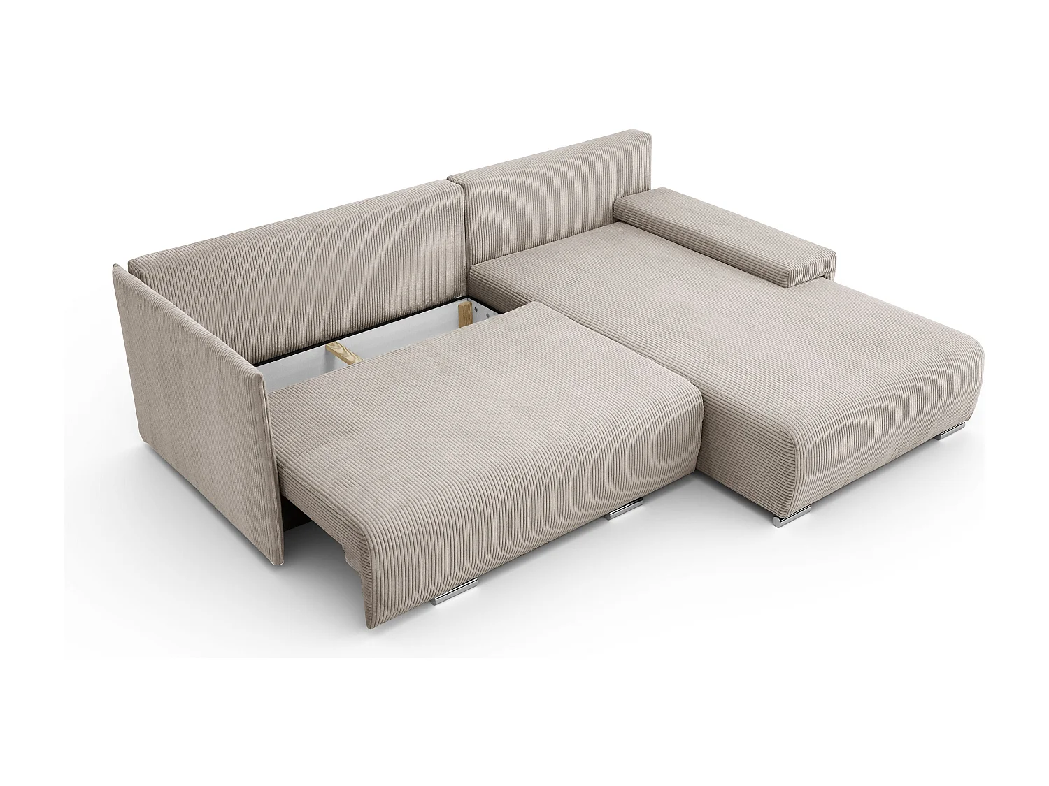 Canapé d'angle, Canapé en L, Tissu côtelé Poso, Beige, Droite, Livorno L