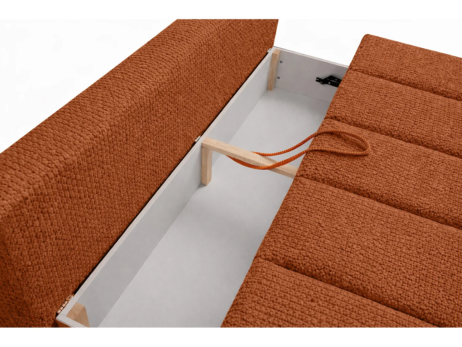 Canapé convertible avec fonction couchage et coffre de rangement, tissu chenille Flow, Cuivre, PIANO