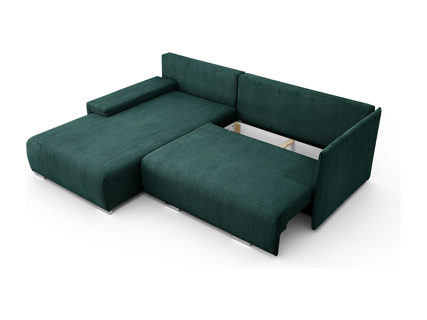 Canapé d'angle, Canapé en L, Tissu côtelé Poso, Vert, Gauche, Livorno L