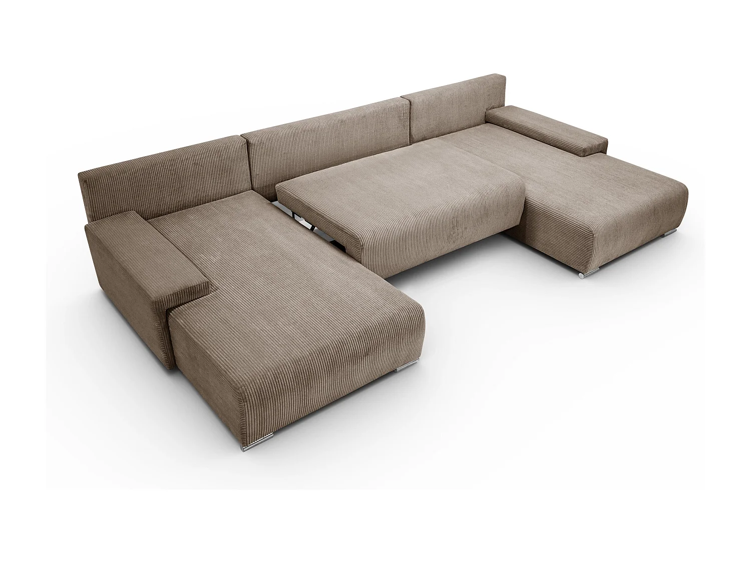 Canapé d'angle, Canapé en U, Tissu côtelé Poso, Brun clair, Livorno U